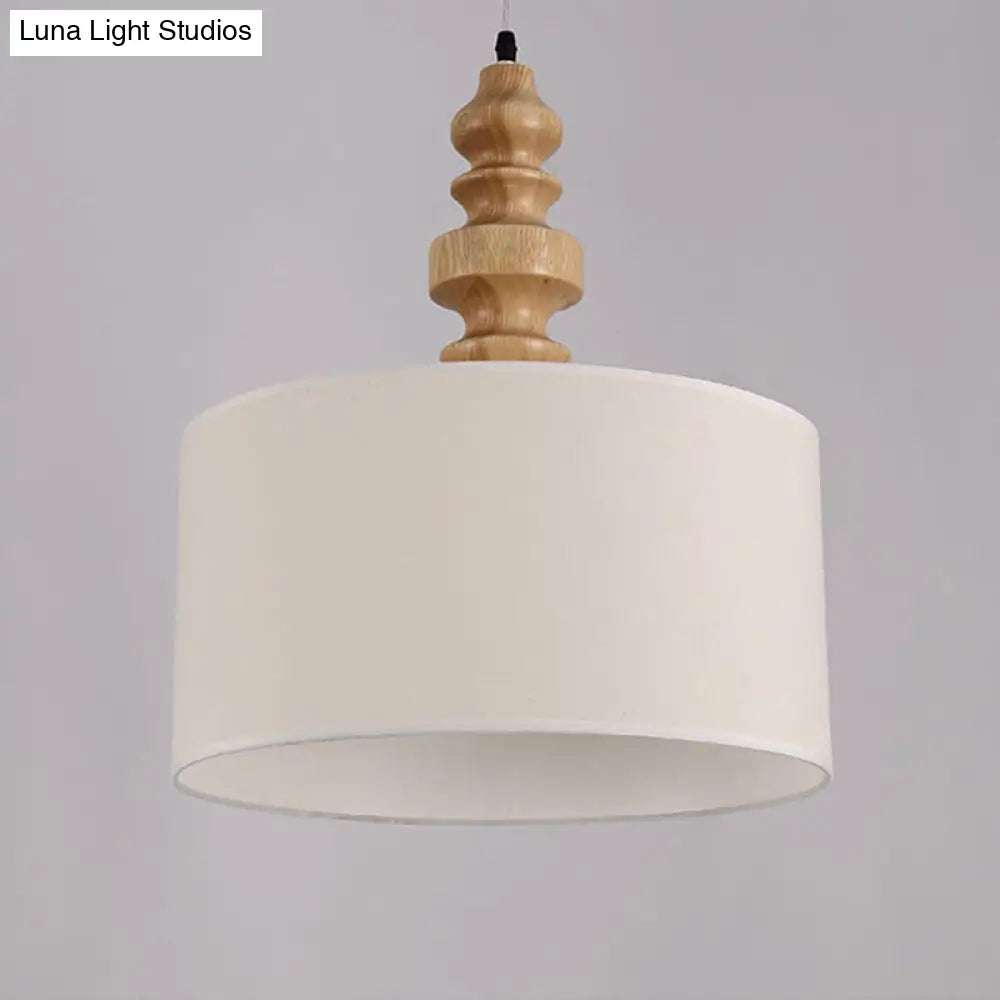 Classic Drum White Fabric Pendant Light For Restaurants - 16 Wide