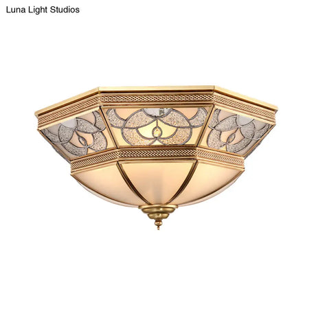 Classic Frosted Glass Flush Mount Lamp With Domed Design - Brass Finish 4 Lights