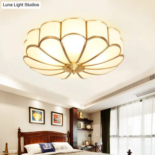 Classic Glass Brass Flush Mount Ceiling Light Fixture - Flower Bedroom