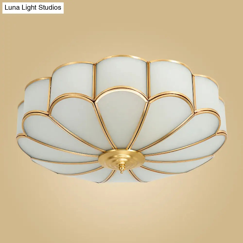 Classic Glass Brass Flush Mount Ceiling Light Fixture - Flower Bedroom