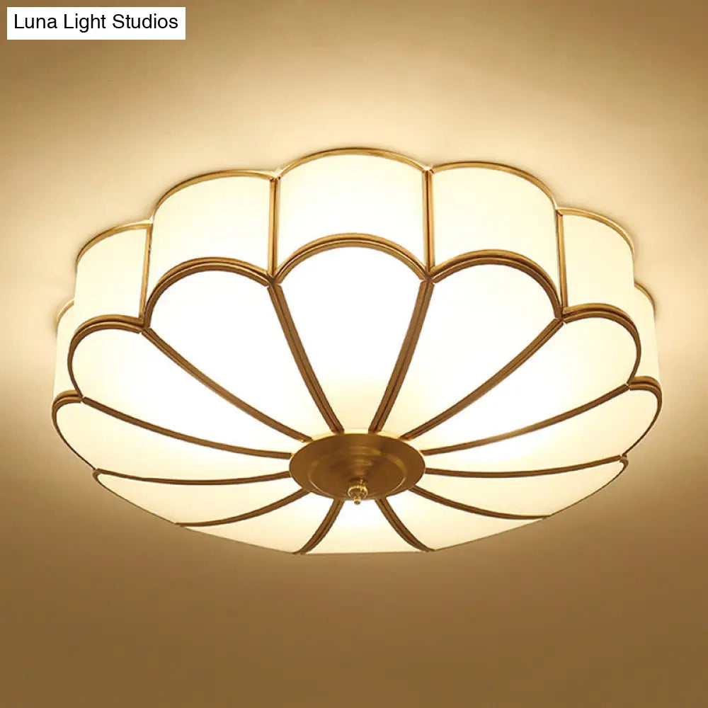 Classic Glass Brass Flush Mount Ceiling Light Fixture - Flower Bedroom