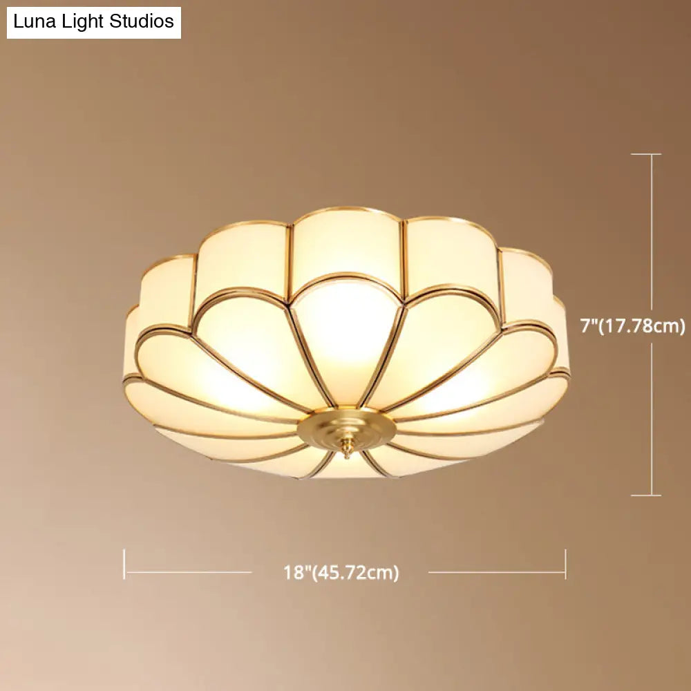 Classic Glass Brass Flush Mount Ceiling Light Fixture - Flower Bedroom