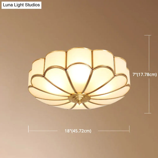 Classic Glass Brass Flush Mount Ceiling Light Fixture - Flower Bedroom