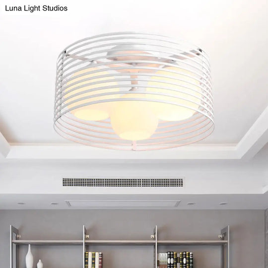 Classic Globe Milky Glass Flush Mount Ceiling Light With 3 Lights - Black/White Ideal For Living