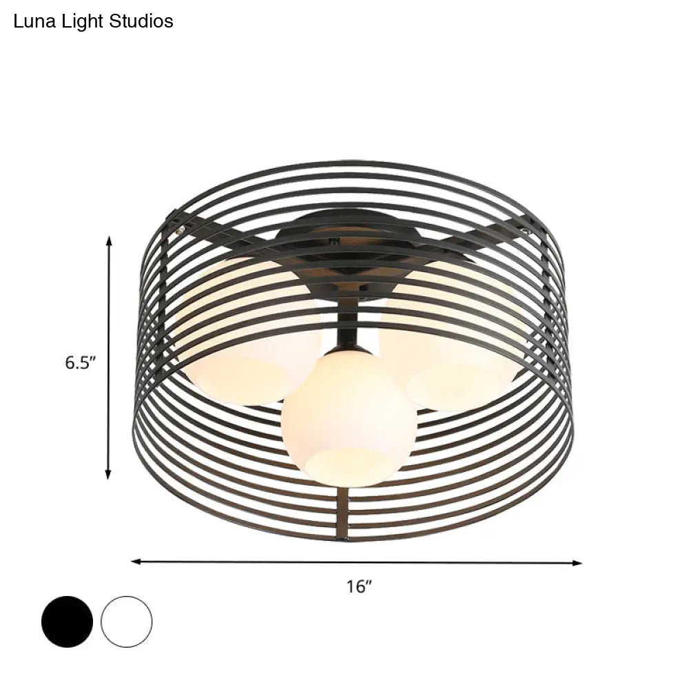 Classic Globe Milky Glass Flush Mount Ceiling Light With 3 Lights - Black/White Ideal For Living