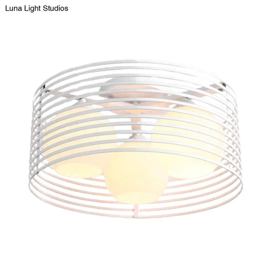 Classic Globe Milky Glass Flush Mount Ceiling Light With 3 Lights - Black/White Ideal For Living