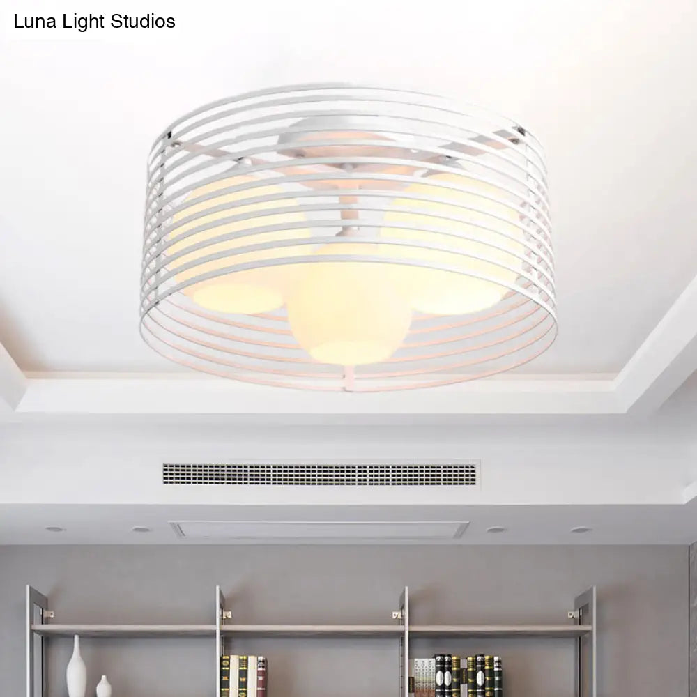 Classic Globe Milky Glass Flush Mount Ceiling Light With 3 Lights - Black/White Ideal For Living