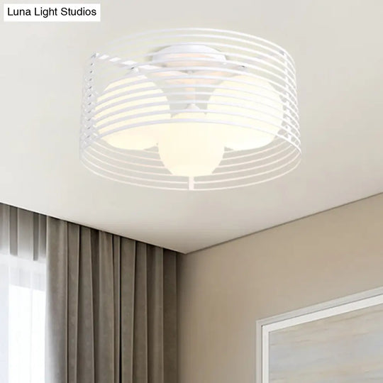 Classic Globe Milky Glass Flush Mount Ceiling Light With 3 Lights - Black/White Ideal For Living