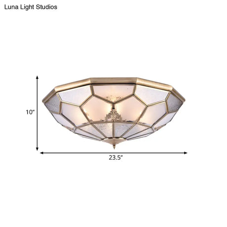 Classic Gold Bowl Frosted Glass Pane Flush Ceiling Light With 3/4/6 Lights - Bedroom Mount Lamp