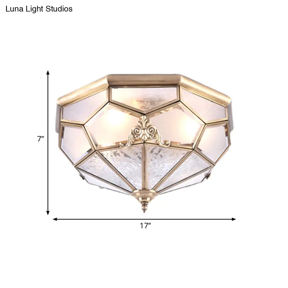 Classic Gold Bowl Frosted Glass Pane Flush Ceiling Light With 3/4/6 Lights - Bedroom Mount Lamp