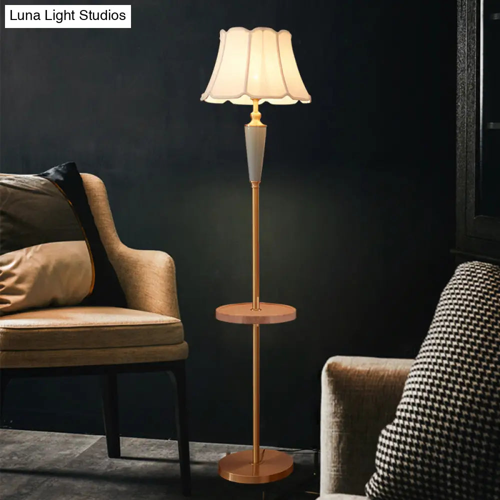 Classic Gold Fabric Floor Lamp With Tapered Shade - Ideal For Living Room