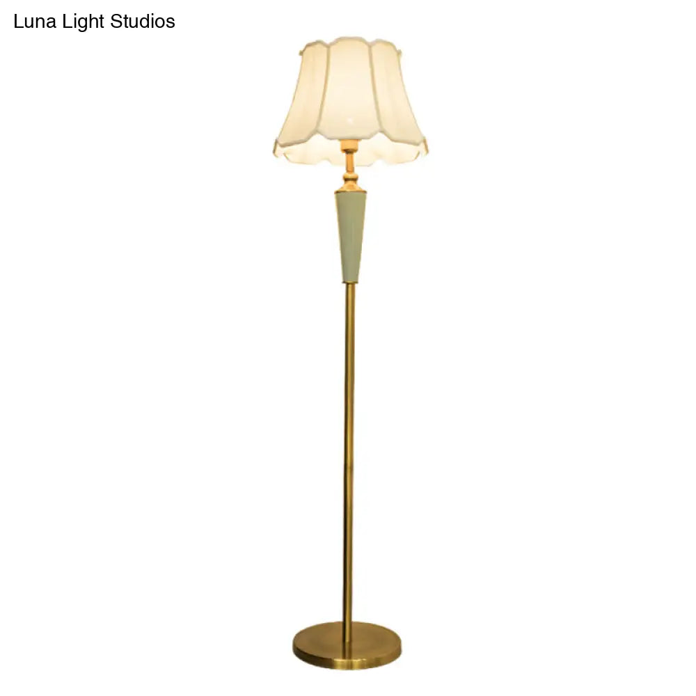 Classic Gold Fabric Floor Lamp With Tapered Shade - Ideal For Living Room
