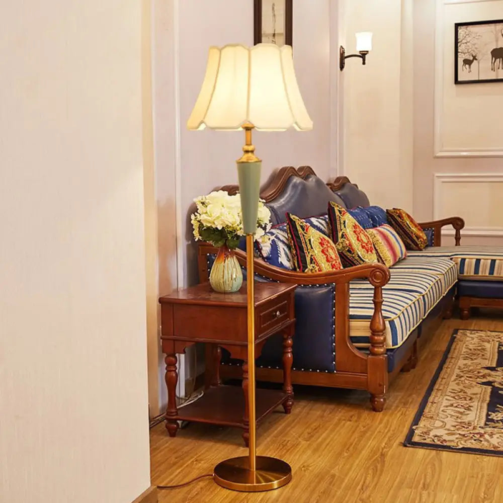 Classic Gold Fabric Floor Lamp With Tapered Shade - Ideal For Living Room / Ceramic A