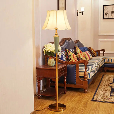 Classic Gold Fabric Floor Lamp With Tapered Shade - Ideal For Living Room / Ceramic A
