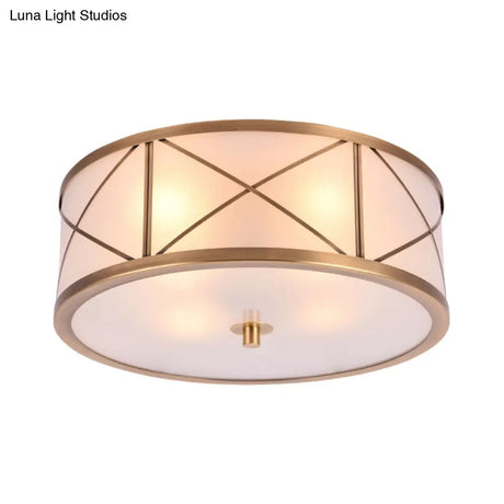 Classic Gold Glass Drum Flush Mount Lighting Fixture - Perfect For Corridors