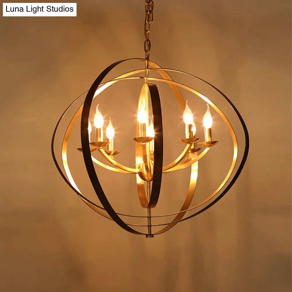 Classic Gold Pendant Chandelier - 8-Light Metal Hanging Light For Living Room
