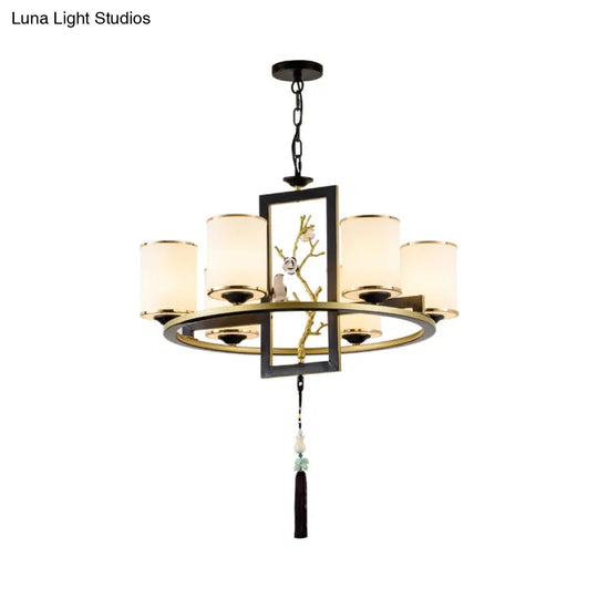 Classic Metal Cylinder Chandelier - 6/8/10 Lights Living Room Pendant Lighting In Black And Gold