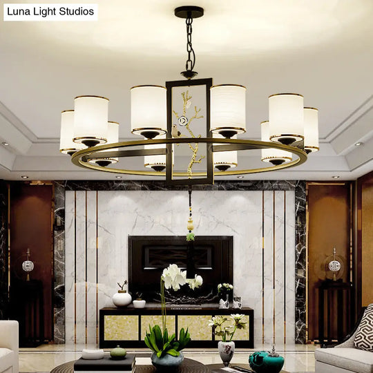 Classic Metal Cylinder Chandelier - 6/8/10 Lights Living Room Pendant Lighting In Black And Gold