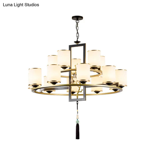 Classic Metal Cylinder Chandelier - 6/8/10 Lights Living Room Pendant Lighting In Black And Gold