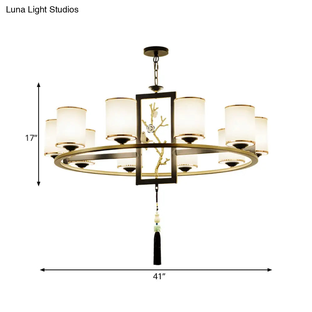 Classic Metal Cylinder Chandelier - 6/8/10 Lights Living Room Pendant Lighting In Black And Gold