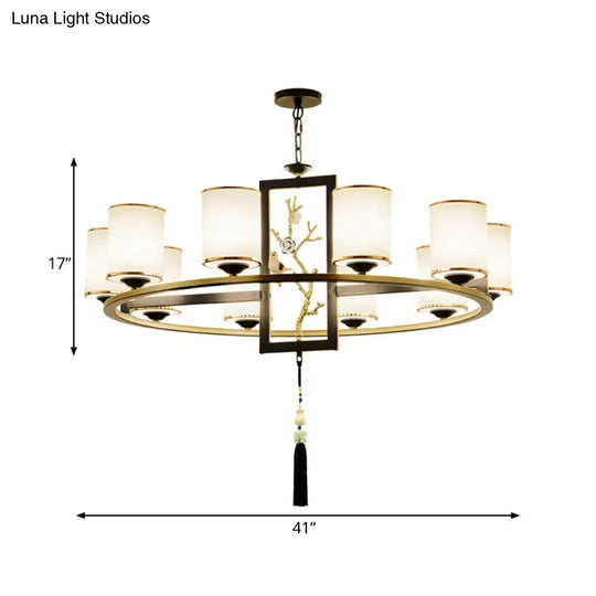 Classic Metal Cylinder Chandelier - 6/8/10 Lights Living Room Pendant Lighting In Black And Gold