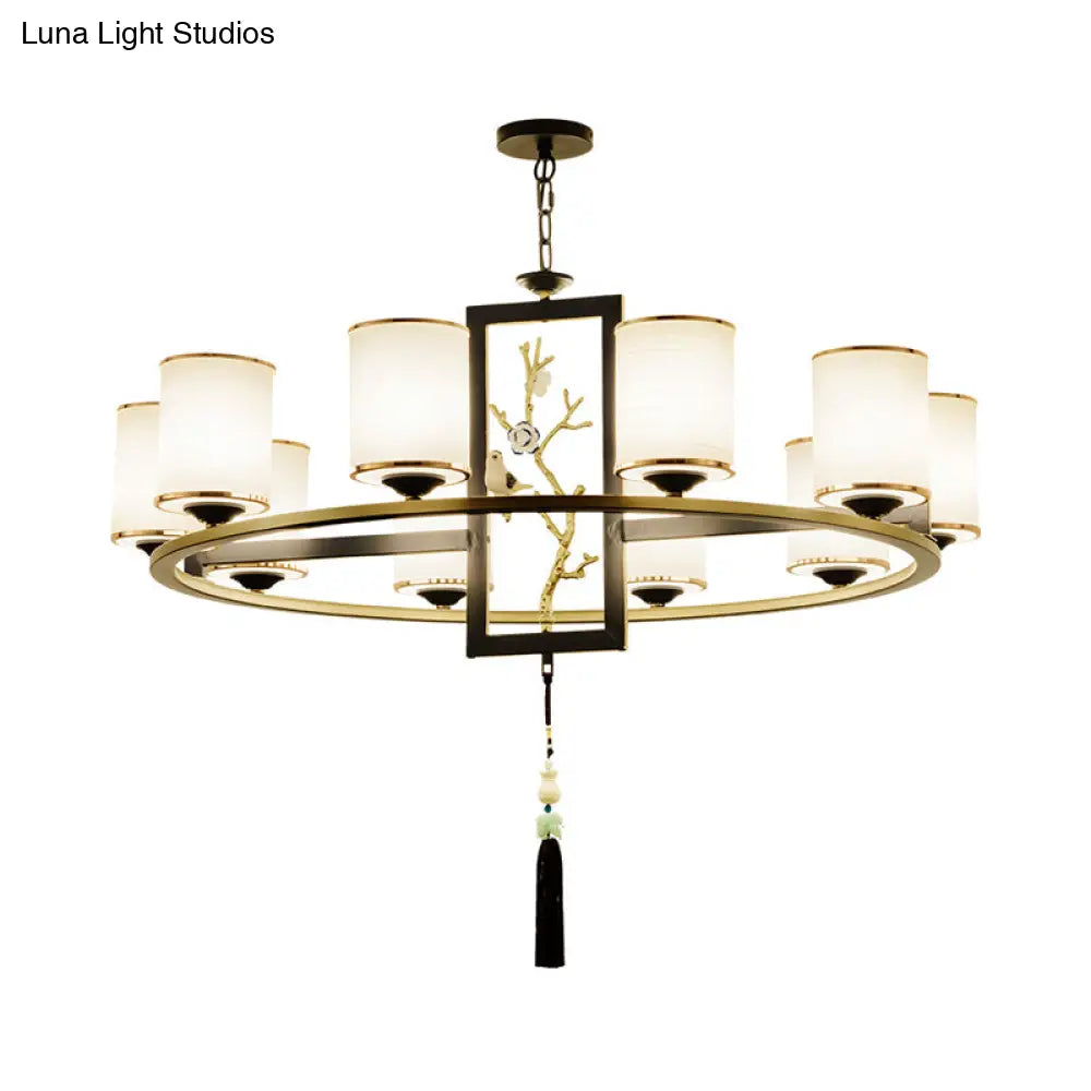 Classic Metal Cylinder Chandelier - 6/8/10 Lights Living Room Pendant Lighting In Black And Gold