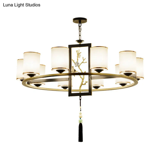Classic Metal Cylinder Chandelier - 6/8/10 Lights Living Room Pendant Lighting In Black And Gold