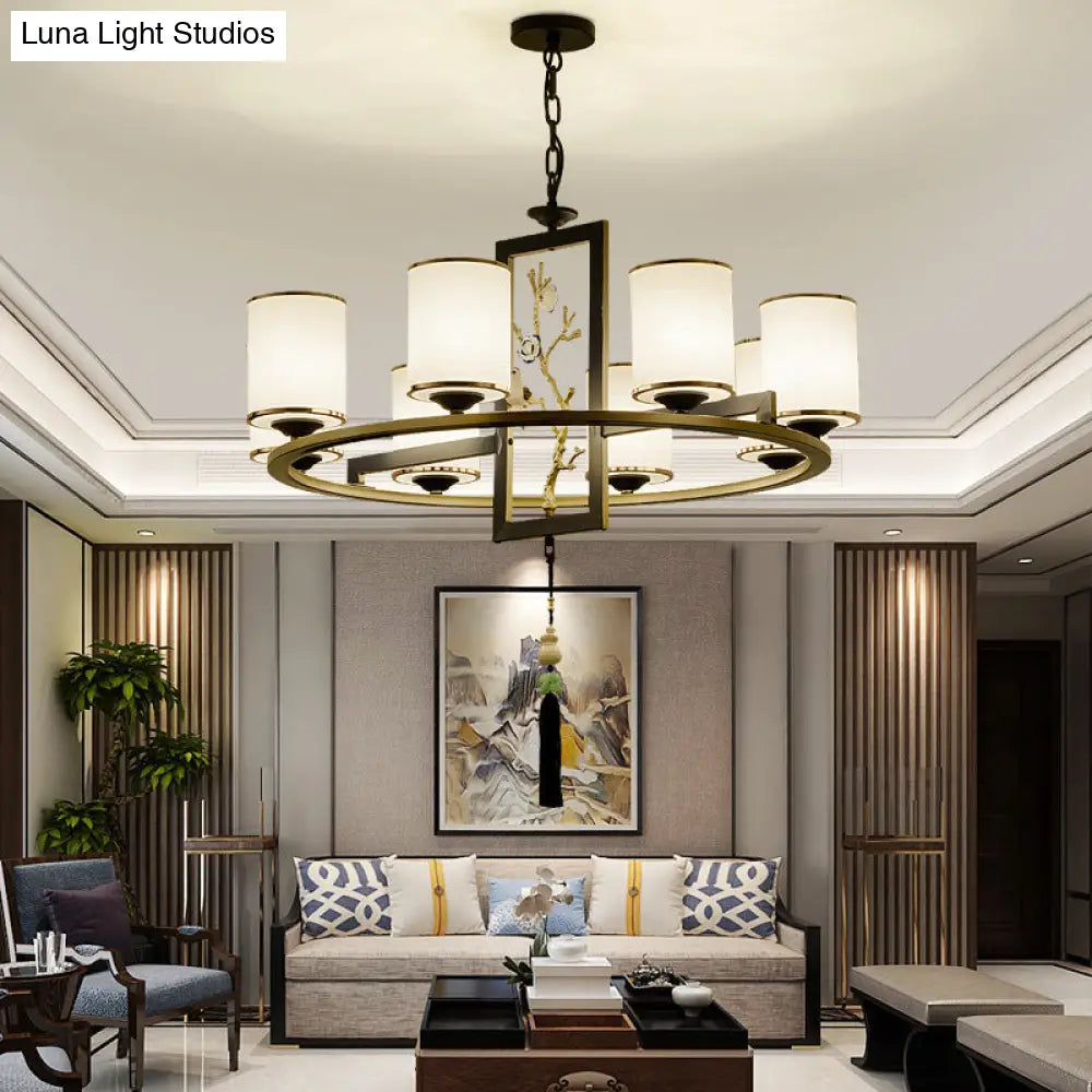 Classic Metal Cylinder Chandelier - 6/8/10 Lights Living Room Pendant Lighting In Black And Gold