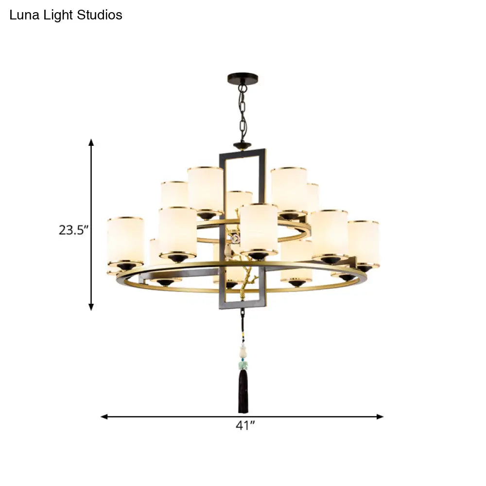 Classic Metal Cylinder Chandelier - 6/8/10 Lights Living Room Pendant Lighting In Black And Gold