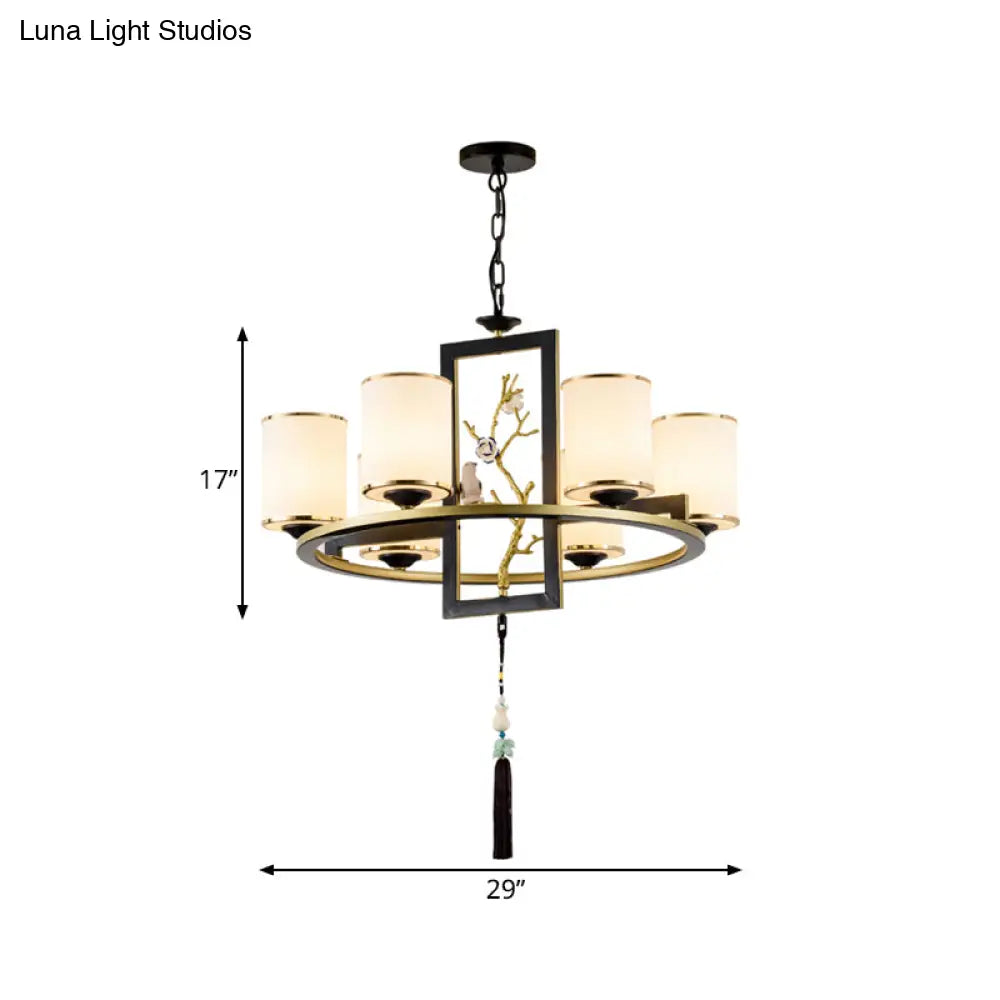 Classic Metal Cylinder Chandelier - 6/8/10 Lights Living Room Pendant Lighting In Black And Gold