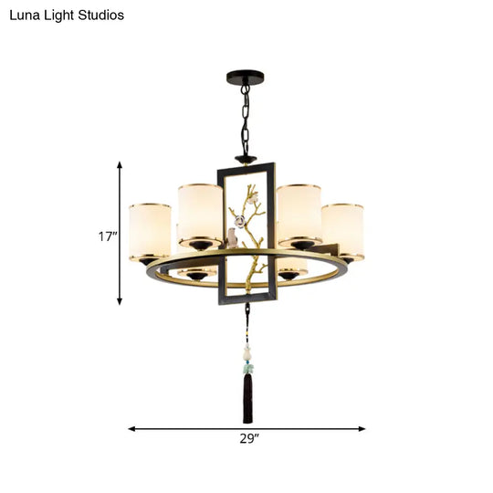 Classic Metal Cylinder Chandelier - 6/8/10 Lights Living Room Pendant Lighting In Black And Gold