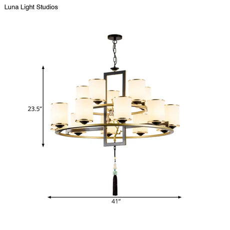 Classic Metal Cylinder Chandelier - 6/8/10 Lights Living Room Pendant Lighting In Black And Gold