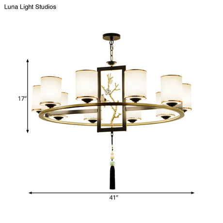 Classic Metal Cylinder Chandelier - 6/8/10 Lights Living Room Pendant Lighting In Black And Gold