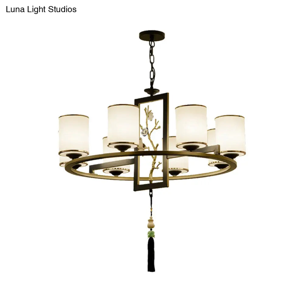 Classic Metal Cylinder Chandelier - 6/8/10 Lights Living Room Pendant Lighting In Black And Gold