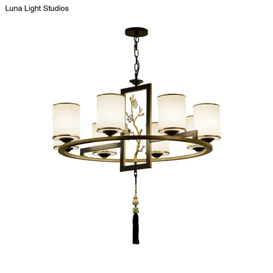 Classic Metal Cylinder Chandelier - 6/8/10 Lights Living Room Pendant Lighting In Black And Gold
