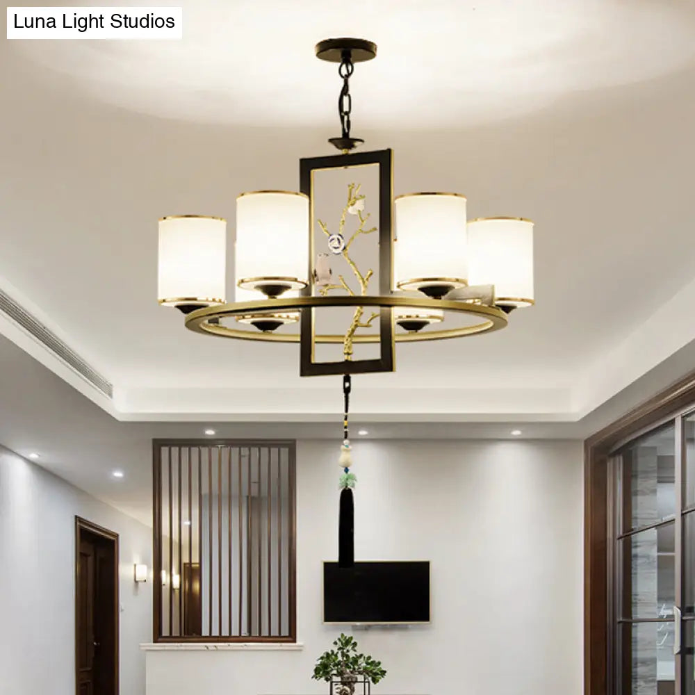 Classic Metal Cylinder Chandelier - 6/8/10 Lights Living Room Pendant Lighting In Black And Gold