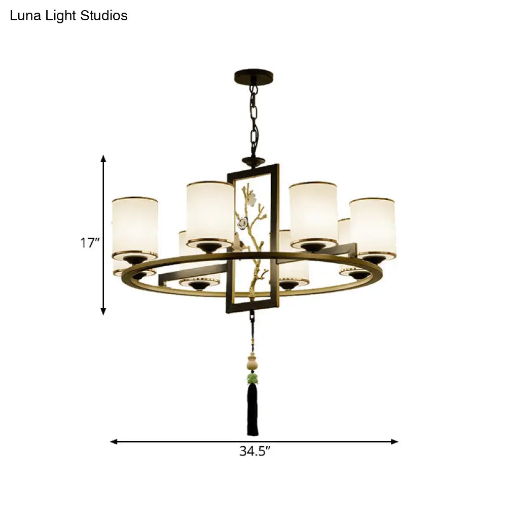 Classic Metal Cylinder Chandelier - 6/8/10 Lights Living Room Pendant Lighting In Black And Gold