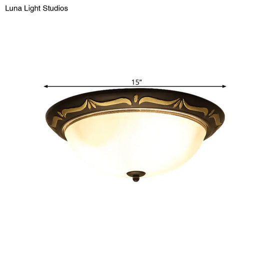 Classic Milk Glass Dome Ceiling Fixture - Led Brown Flush Mount Lighting (12.5’/15’ Width)