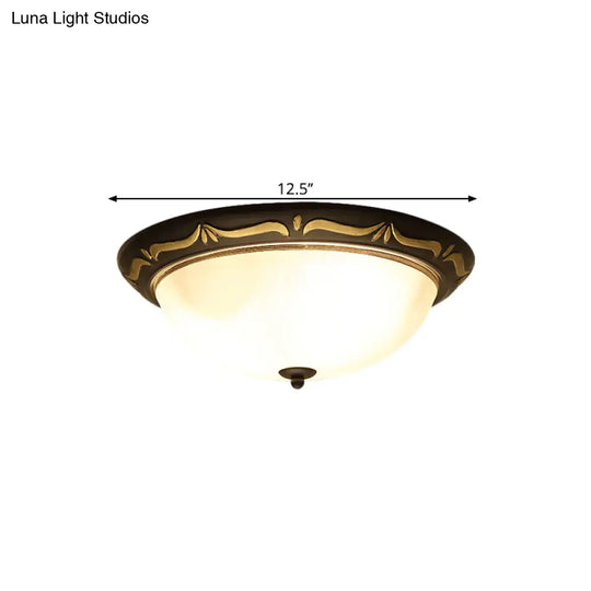 Classic Milk Glass Dome Ceiling Fixture - Led Brown Flush Mount Lighting (12.5’/15’ Width)