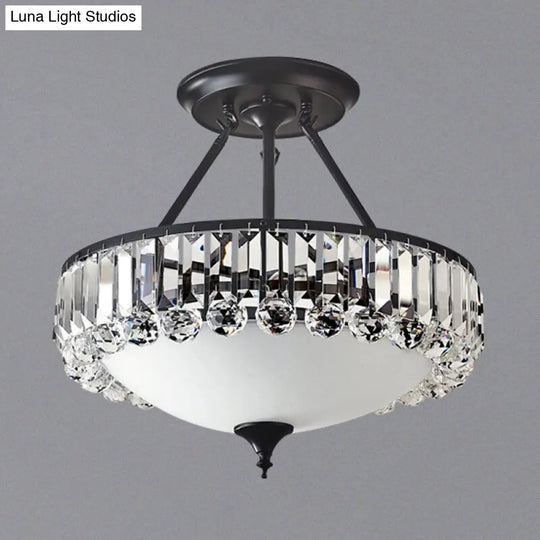 Classic Opal Glass 4-Light Brass Flush Mount With Crystal Prism Side For Bedroom