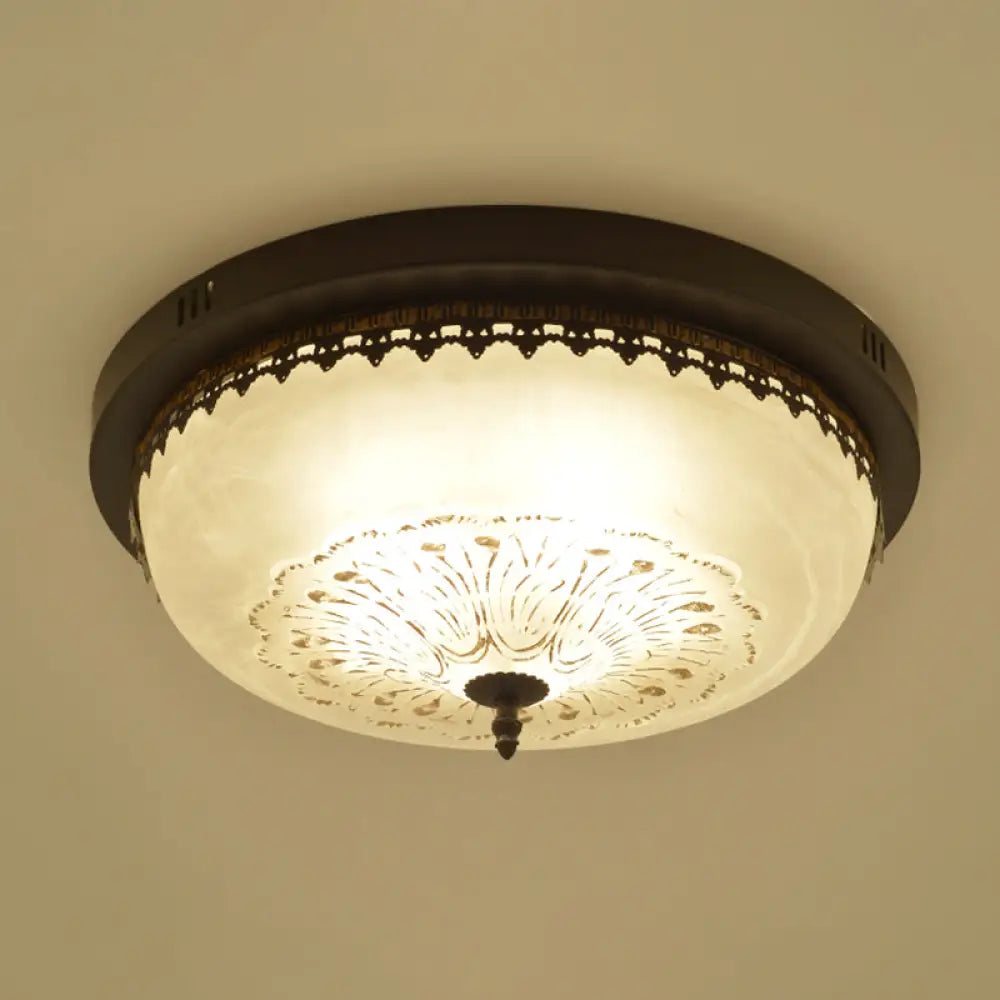 Classic Opal Glass Semi Flush Mount Lighting For Living Room With Inverted Dome Design In Black