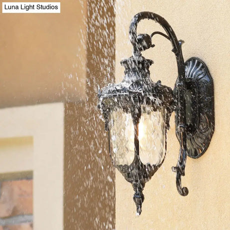 Classic Ripple Glass Black Bell Wall Light - Outdoor Courtyard Lighting Fixture (1 Bulb)