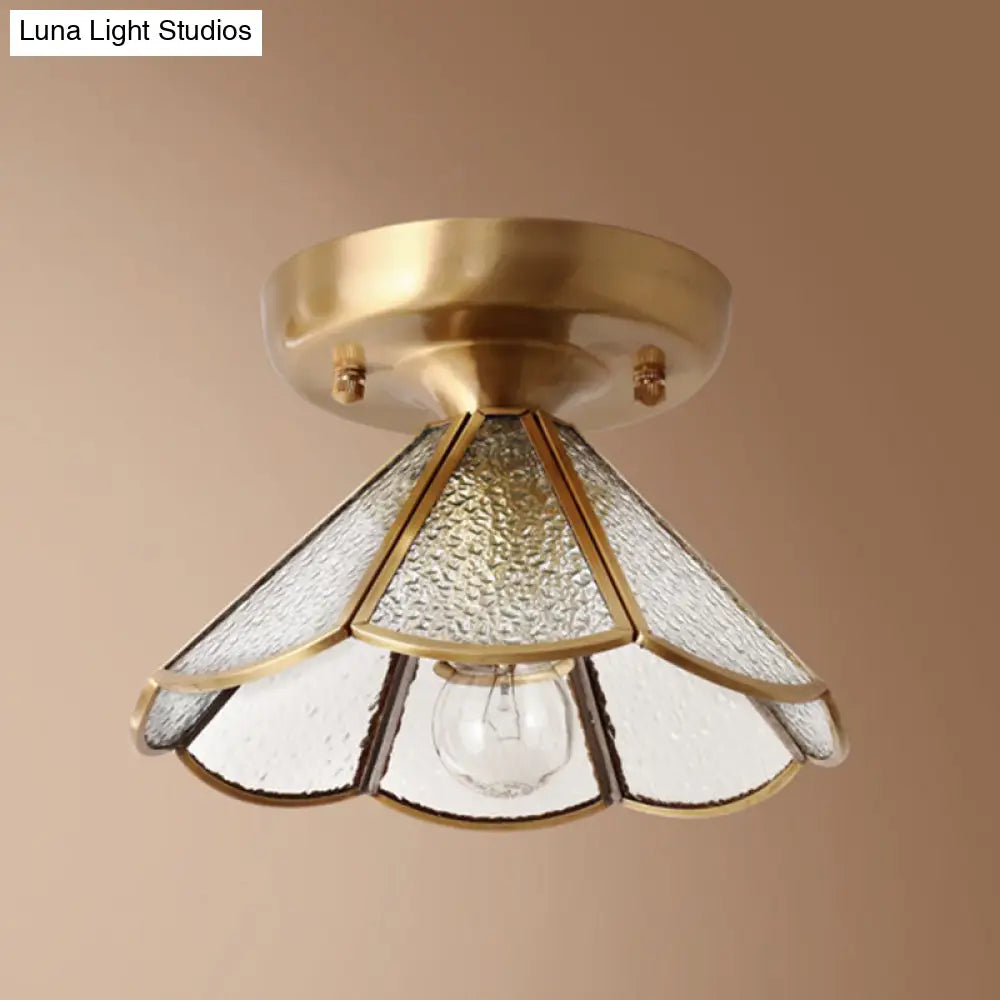 Classic Scalloped Glass Ceiling Flush Mount In Brass - Timeless Elegance For Your