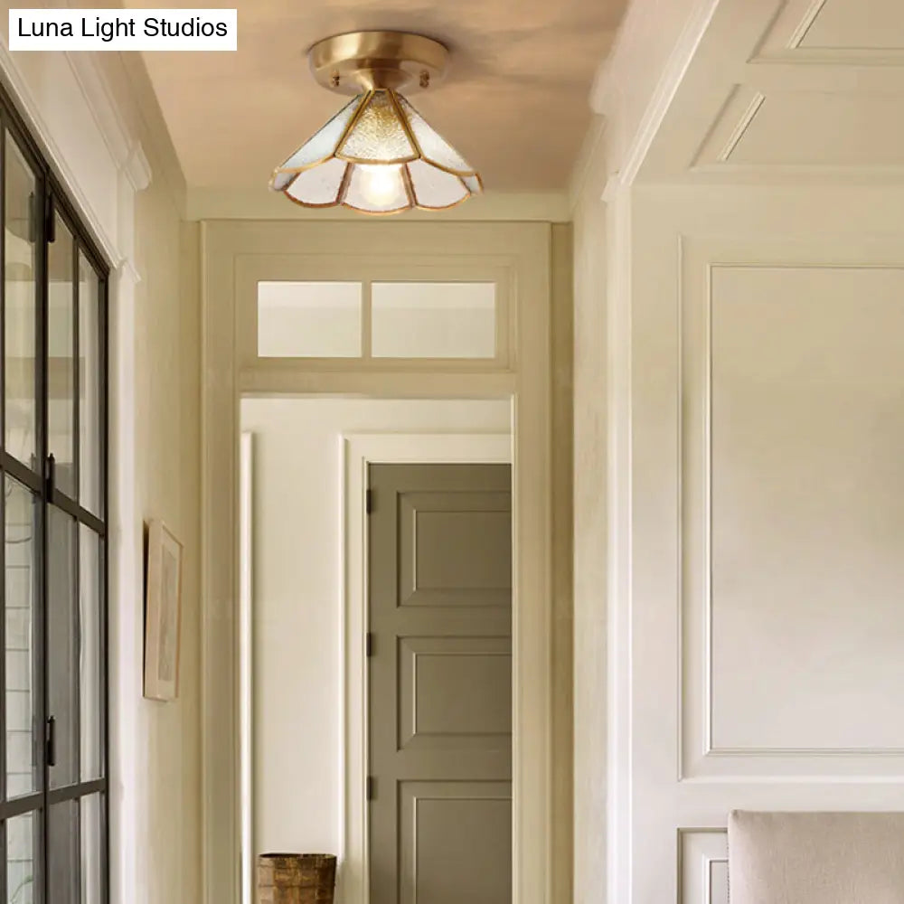 Classic Scalloped Glass Ceiling Flush Mount In Brass - Timeless Elegance For Your