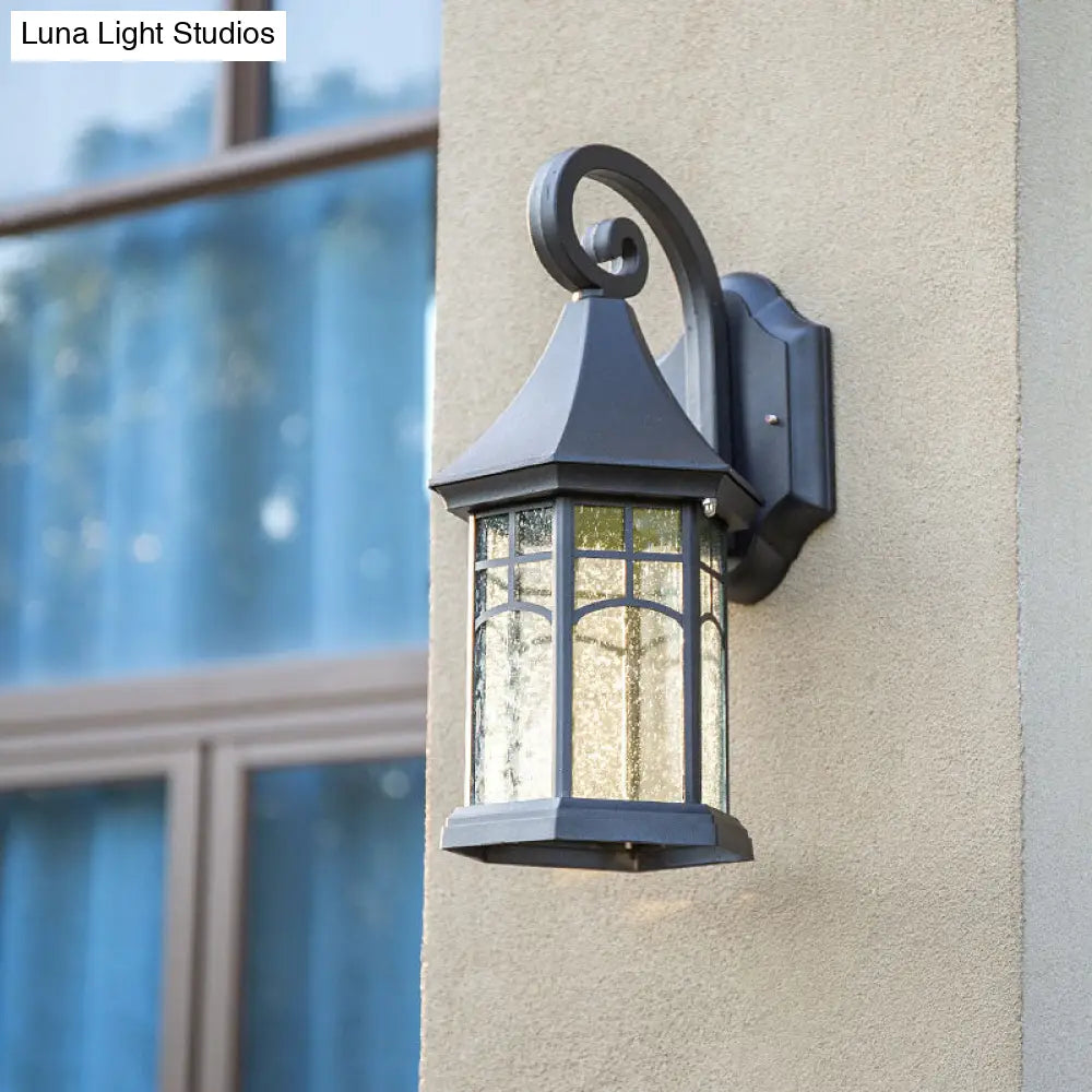 Classic Seedy Glass Wall Light: Pavilion Shape 1 Head Black
