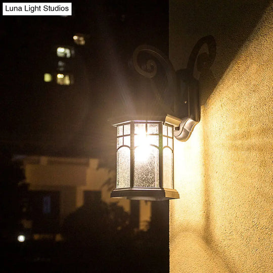 Classic Seedy Glass Wall Light: Pavilion Shape 1 Head Black