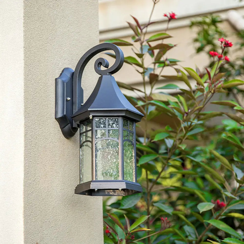 Classic Seedy Glass Wall Light: Pavilion Shape 1 Head Black