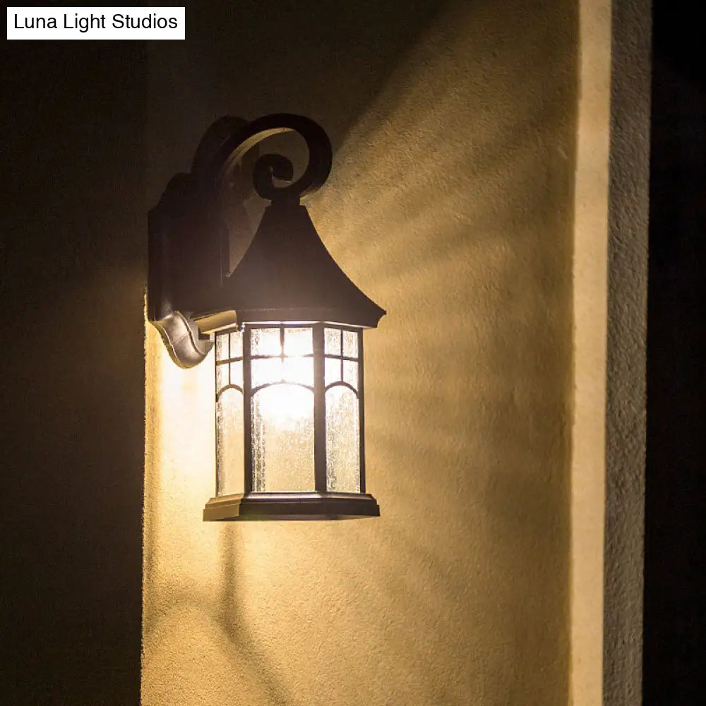 Classic Seedy Glass Wall Light: Pavilion Shape 1 Head Black