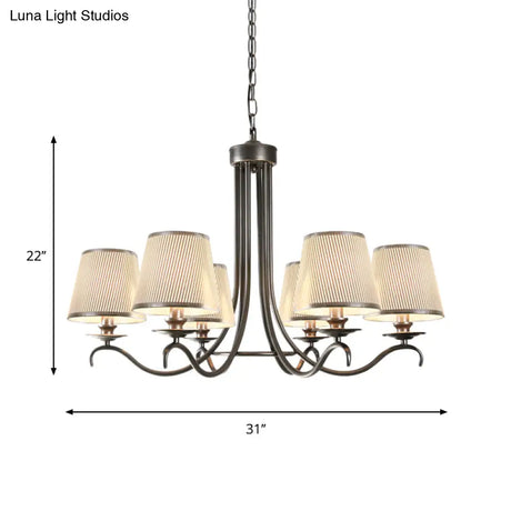 Classic Style Fabric Cone Chandelier Light 6 Heads Silver/Blue/White