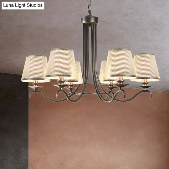 Classic Style Fabric Cone Chandelier Light 6 Heads Silver/Blue/White Silver